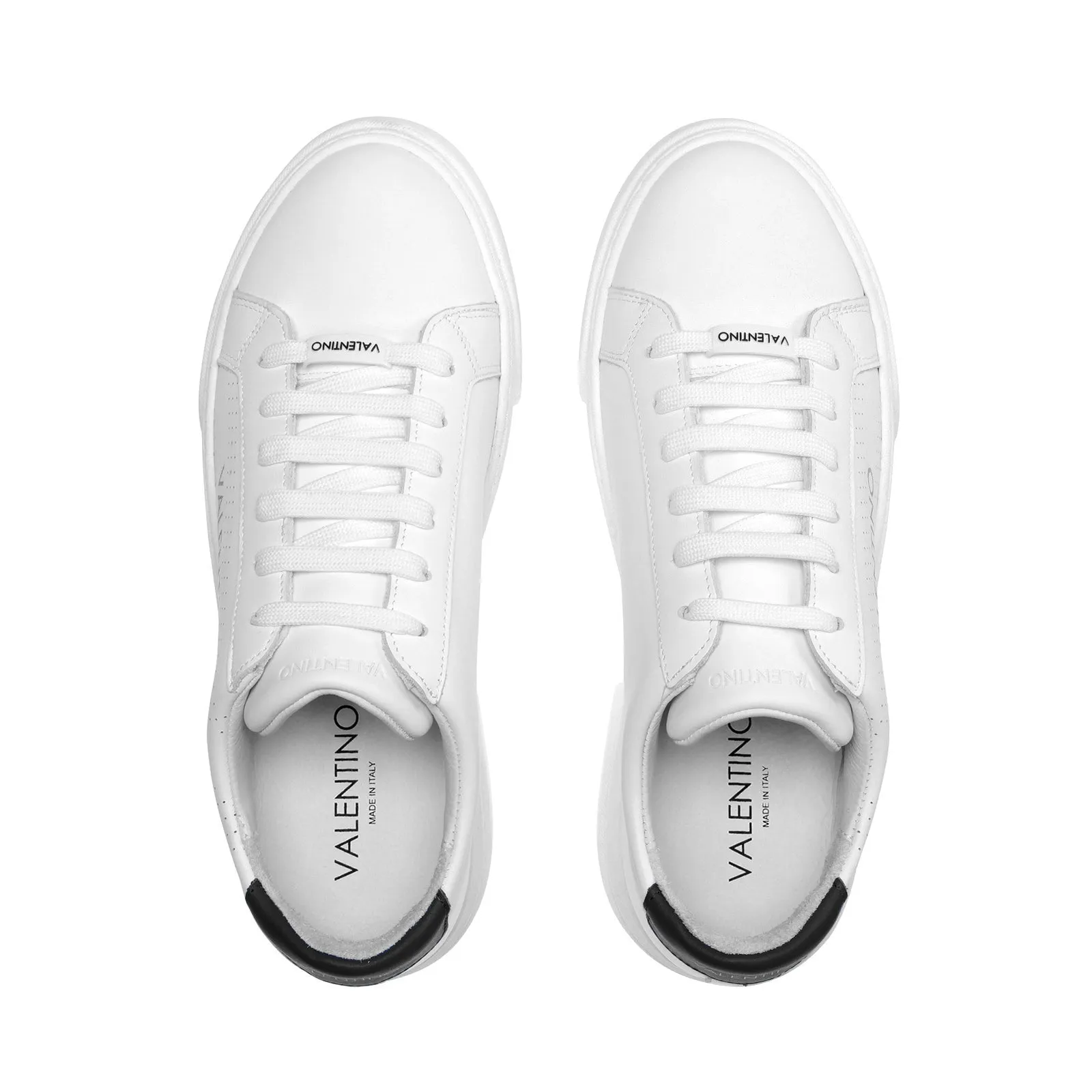 VALENTINO White Hide Lace Up Sneaker with Black Insert