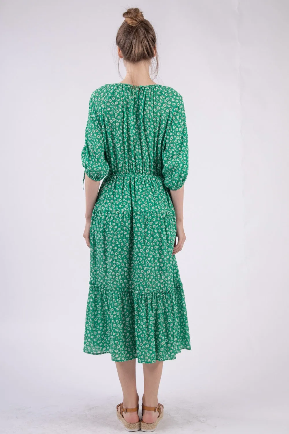 VERY J Ruched Tiered Midi Dress printed.