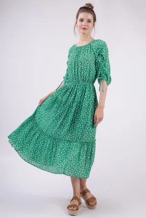 VERY J Ruched Tiered Midi Dress printed.