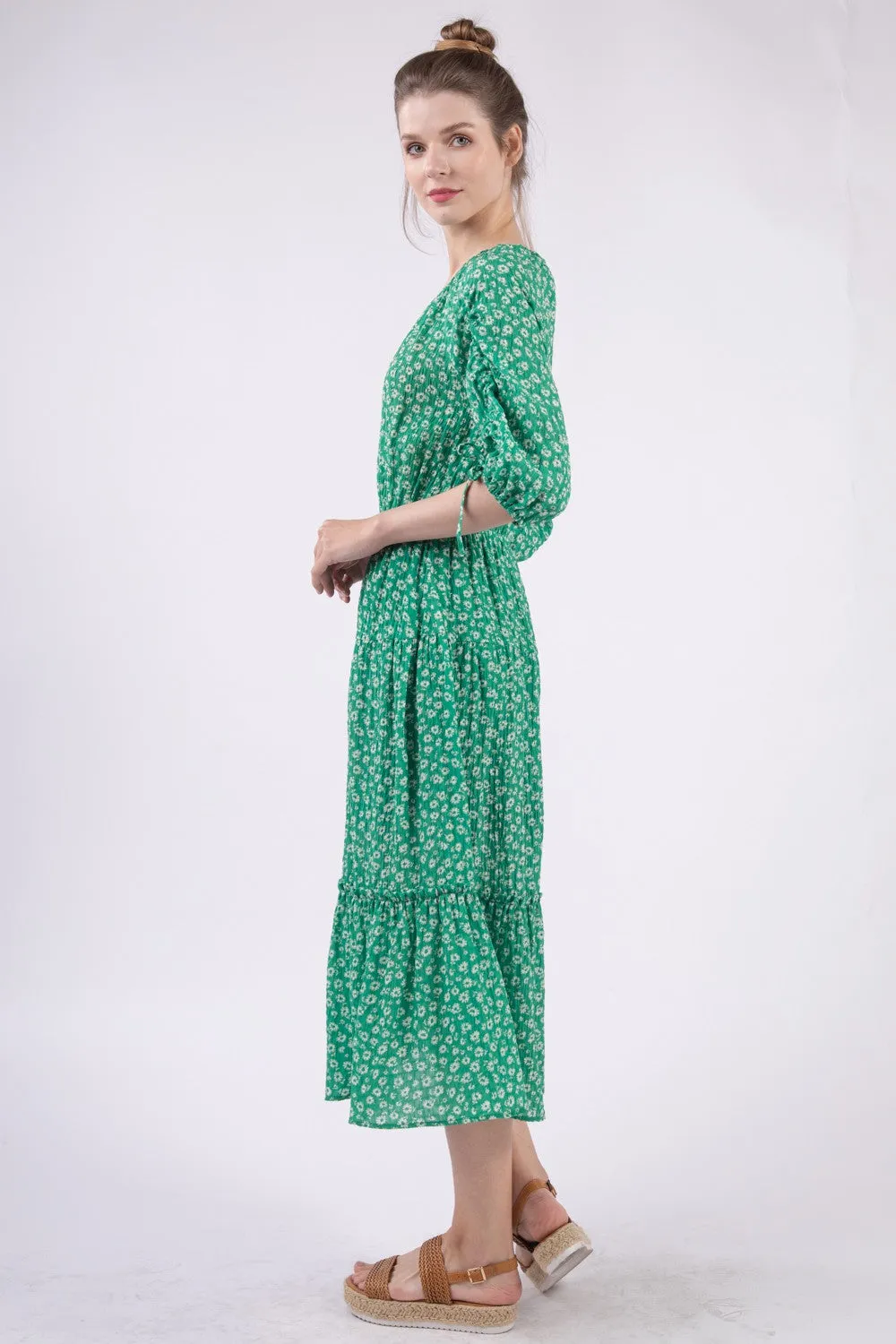 VERY J Ruched Tiered Midi Dress printed.