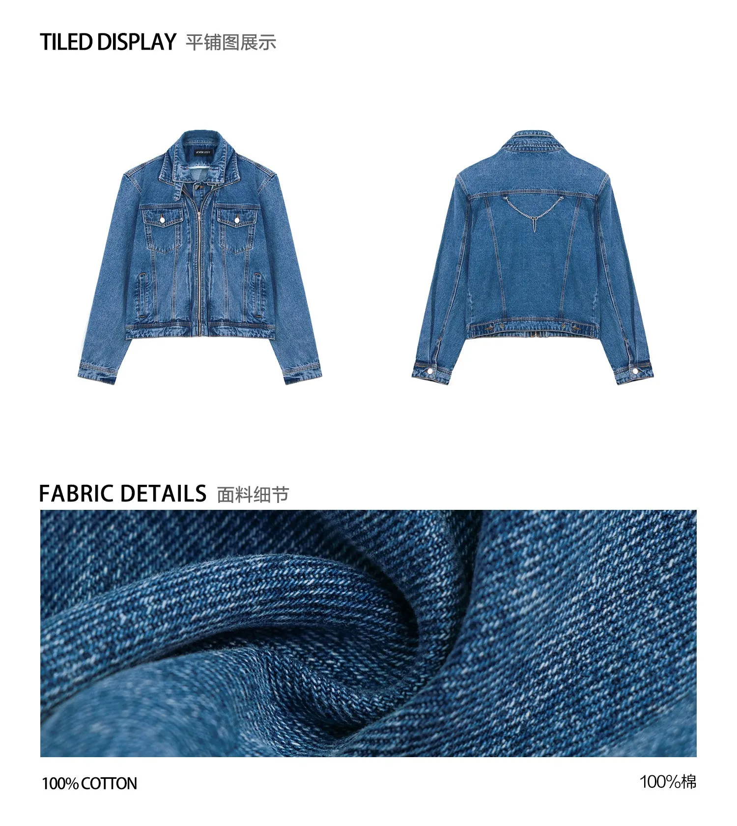 Vicente Blue Patchwork Denim Jean Jacket with Zip and Button Detail