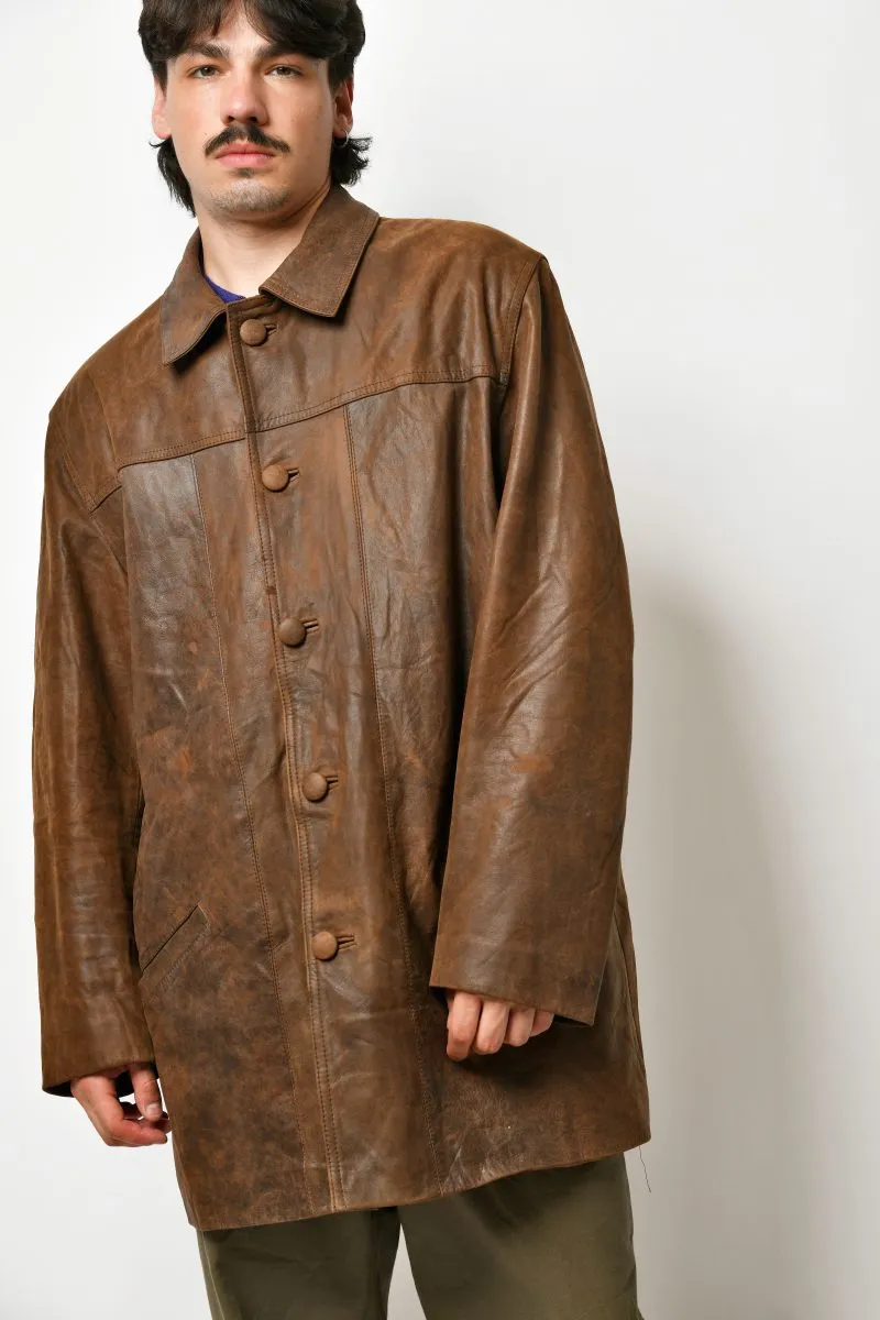 Vintage Leather Mid-Length Coat