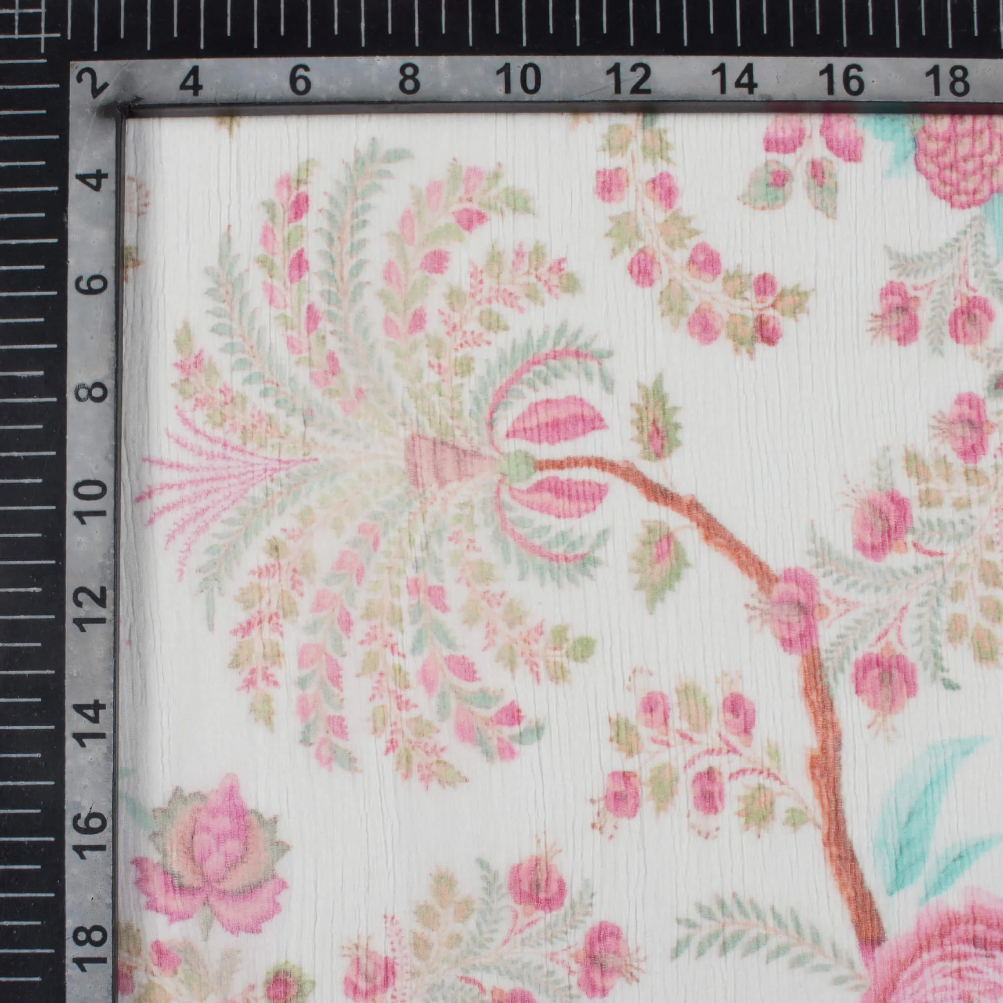 White Fuchsia Floral Print Chiffon Fabric