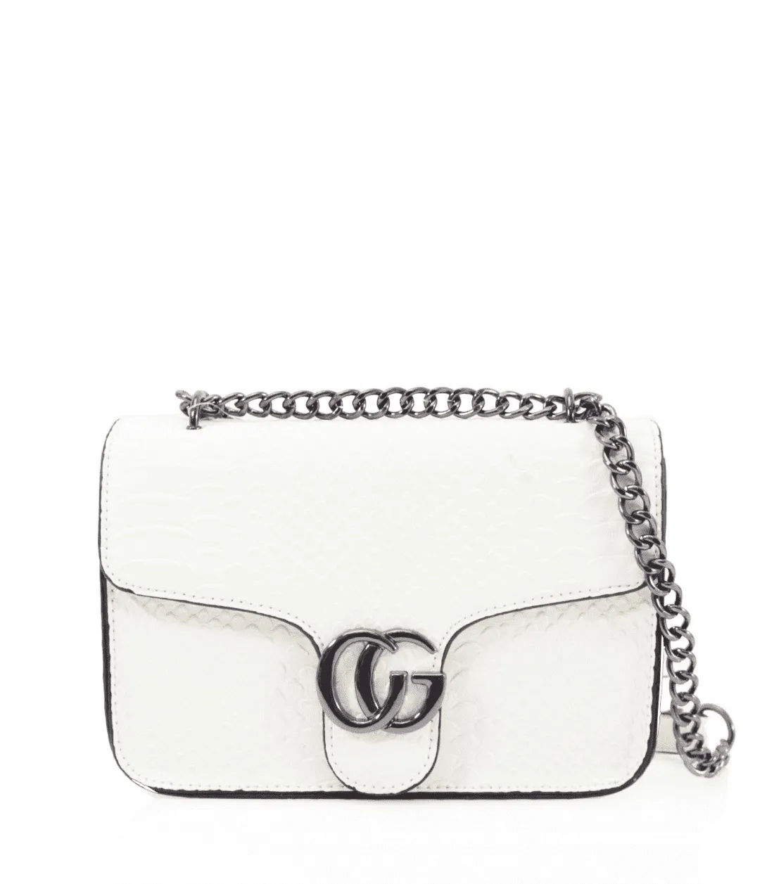 Snake Print Shoulder Bag in White