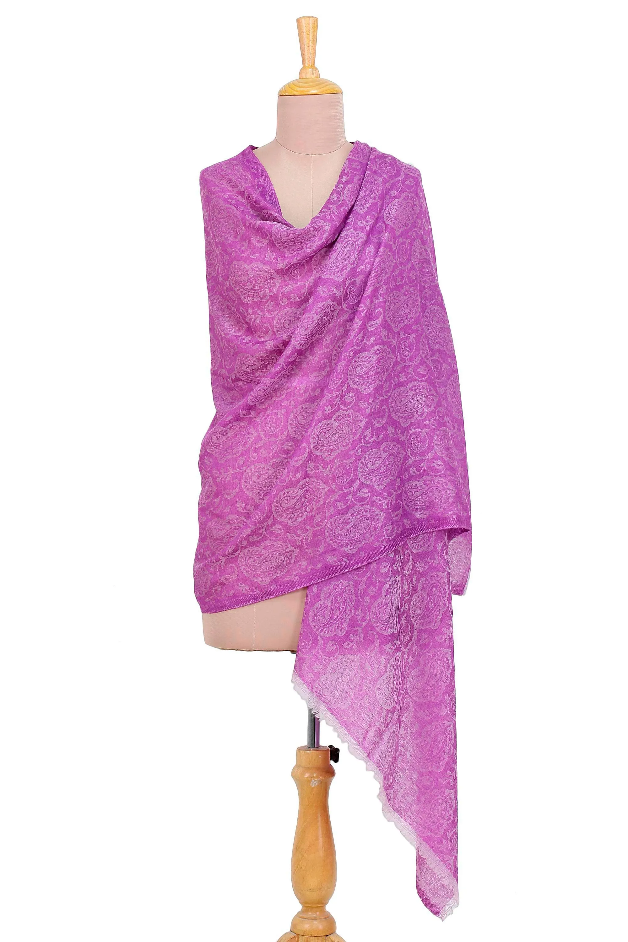 Wisteria Paisley Wool Shawl with Motifs from India