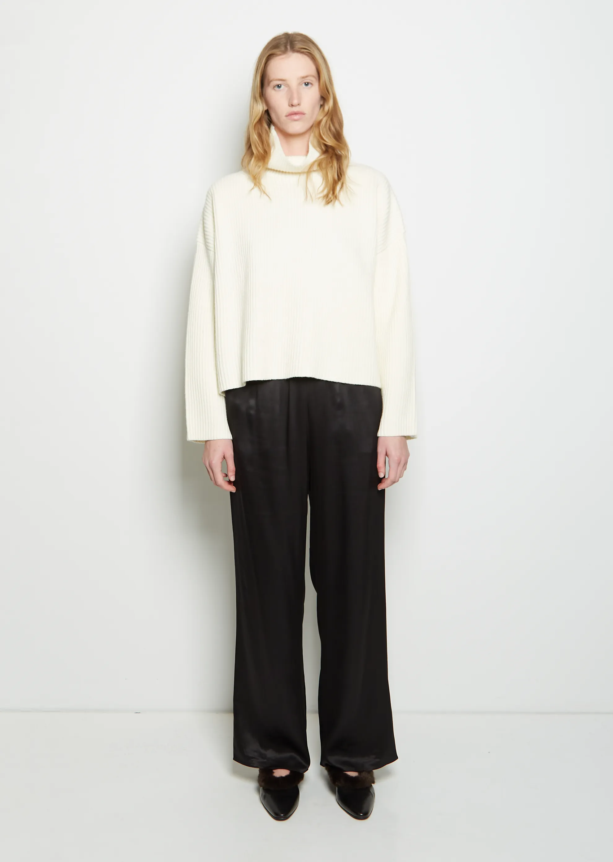 Bone Wool Rib Knit Sweater