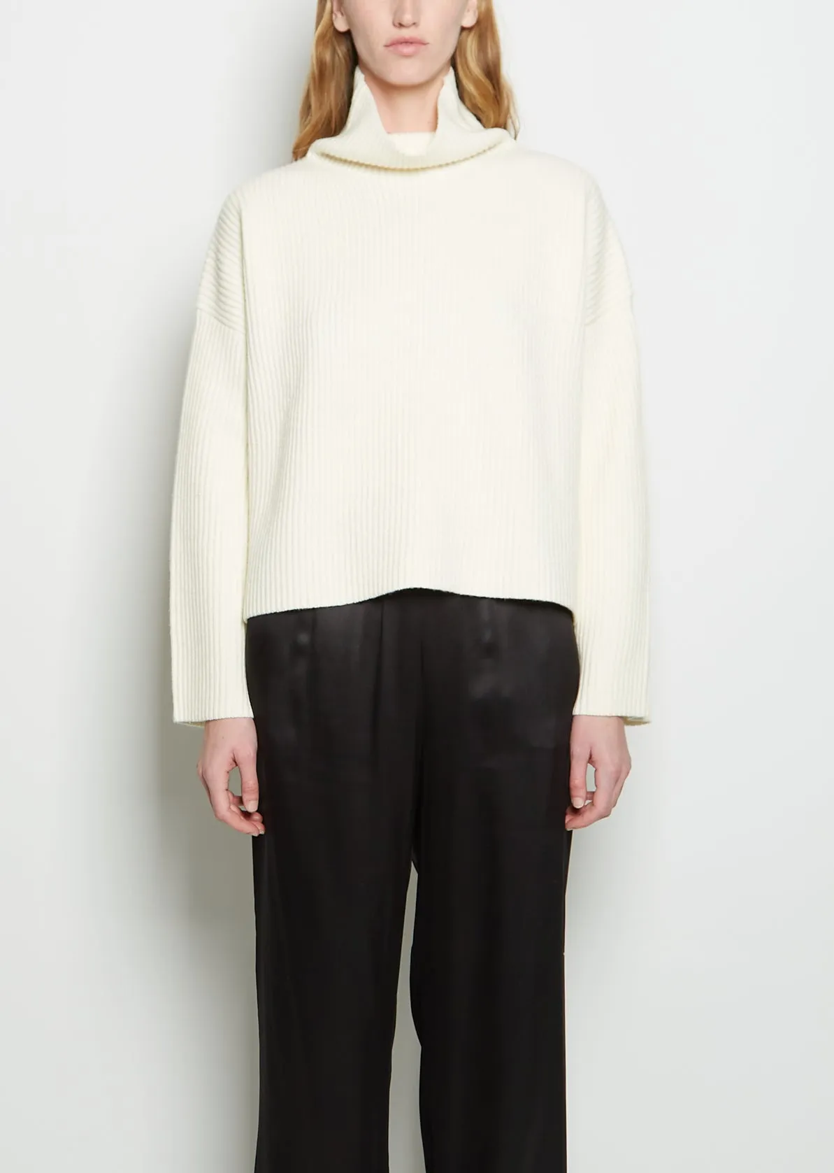 Bone Wool Rib Knit Sweater