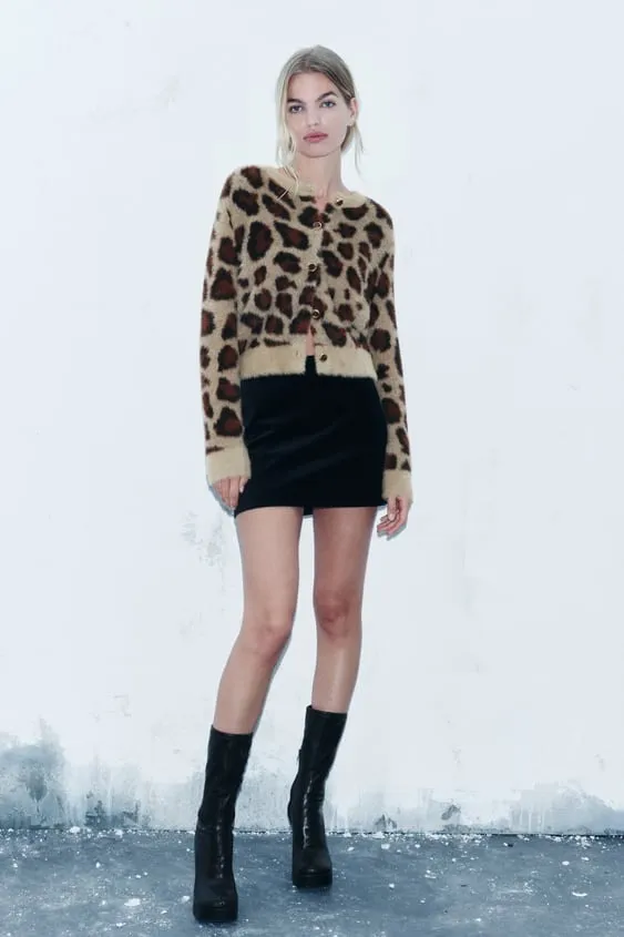 ZARA Leopard Print Casual Nylon Long Sleeve Top