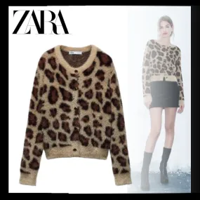 ZARA Leopard Print Casual Nylon Long Sleeve Top