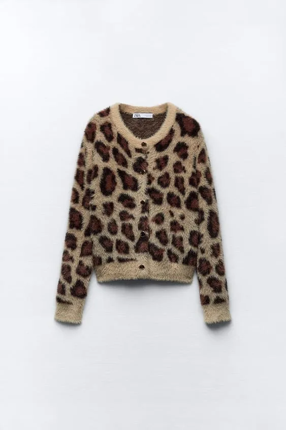 ZARA Leopard Print Casual Nylon Long Sleeve Top